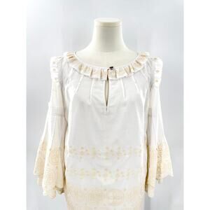 Tory Burch Chelsie Embroidered Scalloped White Blouse Cream Top Lace 6